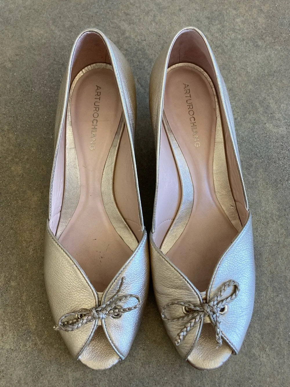 Gold Leather Wedge Heel Espadrille Peep Toe Shoes Size 9.5
